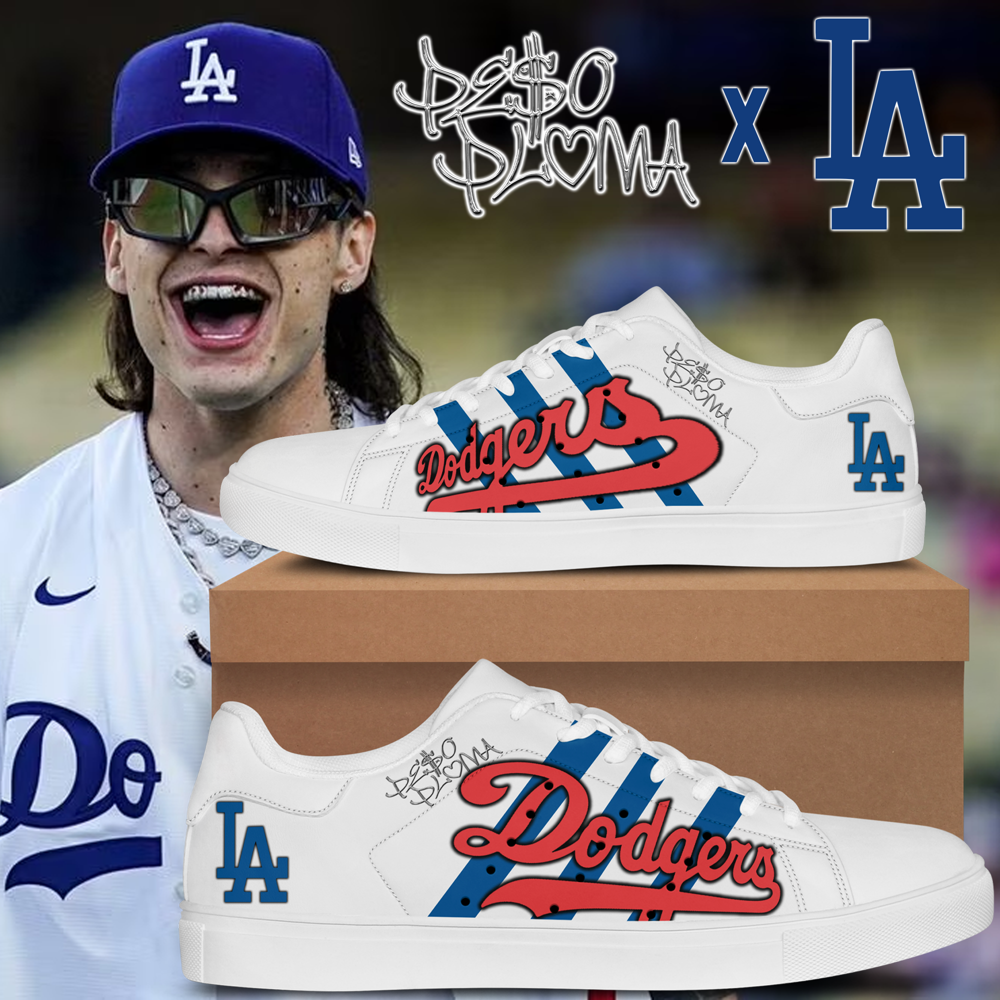 Peso Pluma Dodgers Stan Smith Shoes - Trendy Shop Unisex
