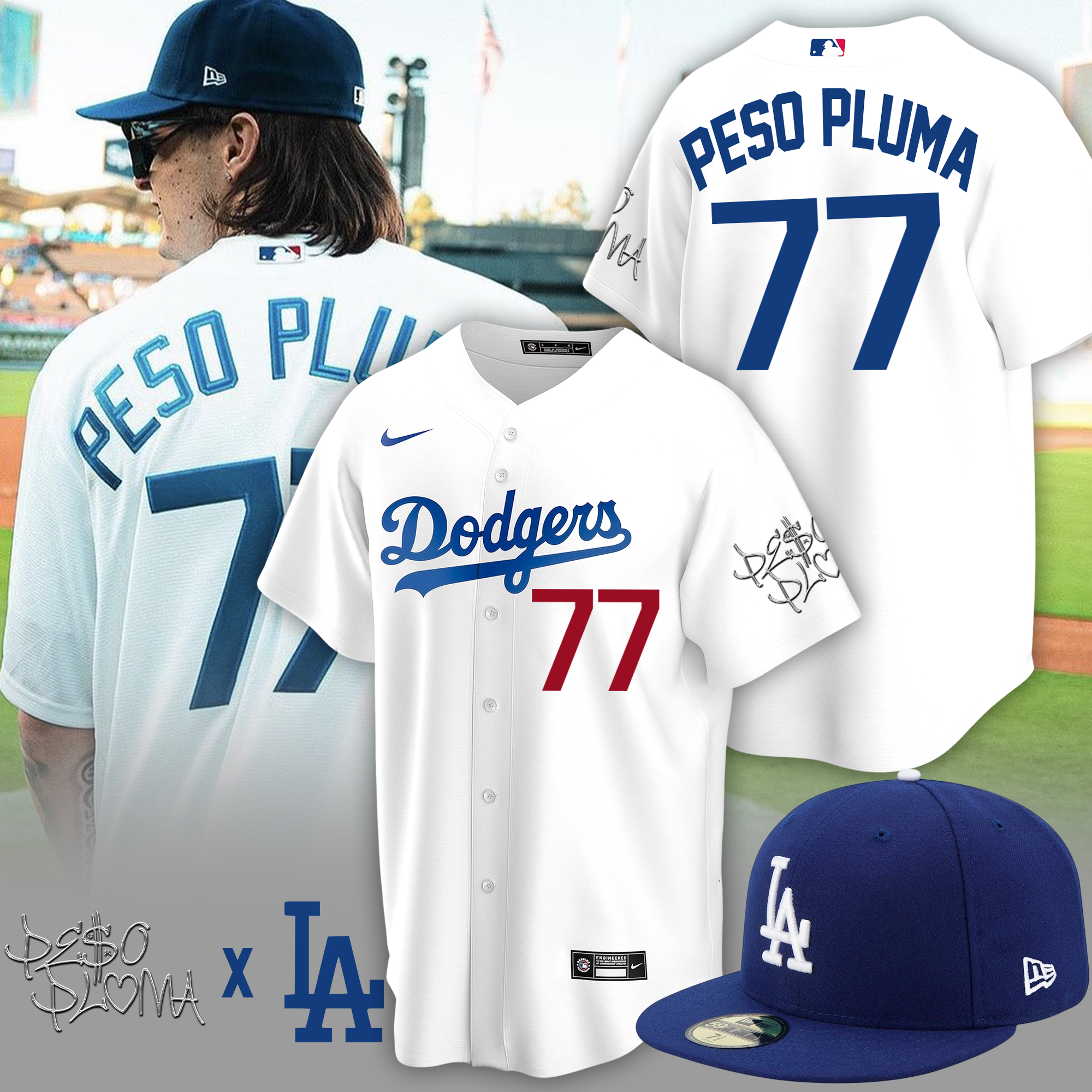 Peso Pluma Los Angeles Dodgers Mexico Flag Baseball Jersey -   Worldwide Shipping